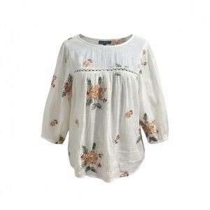 Anthropologie Fig&Flower Womens M Peasant Boho Top‎ Shirt Blouse Embroidered